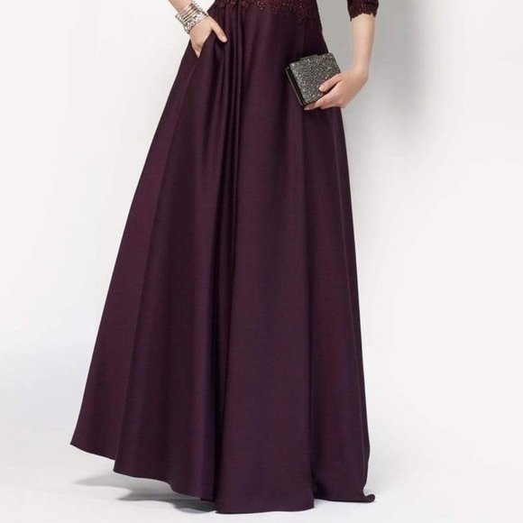 Alyce Paris Quarter Sleeved Bateau Neckline Crepe Lace A-Line Dress 27099 - Picture 5 of 9